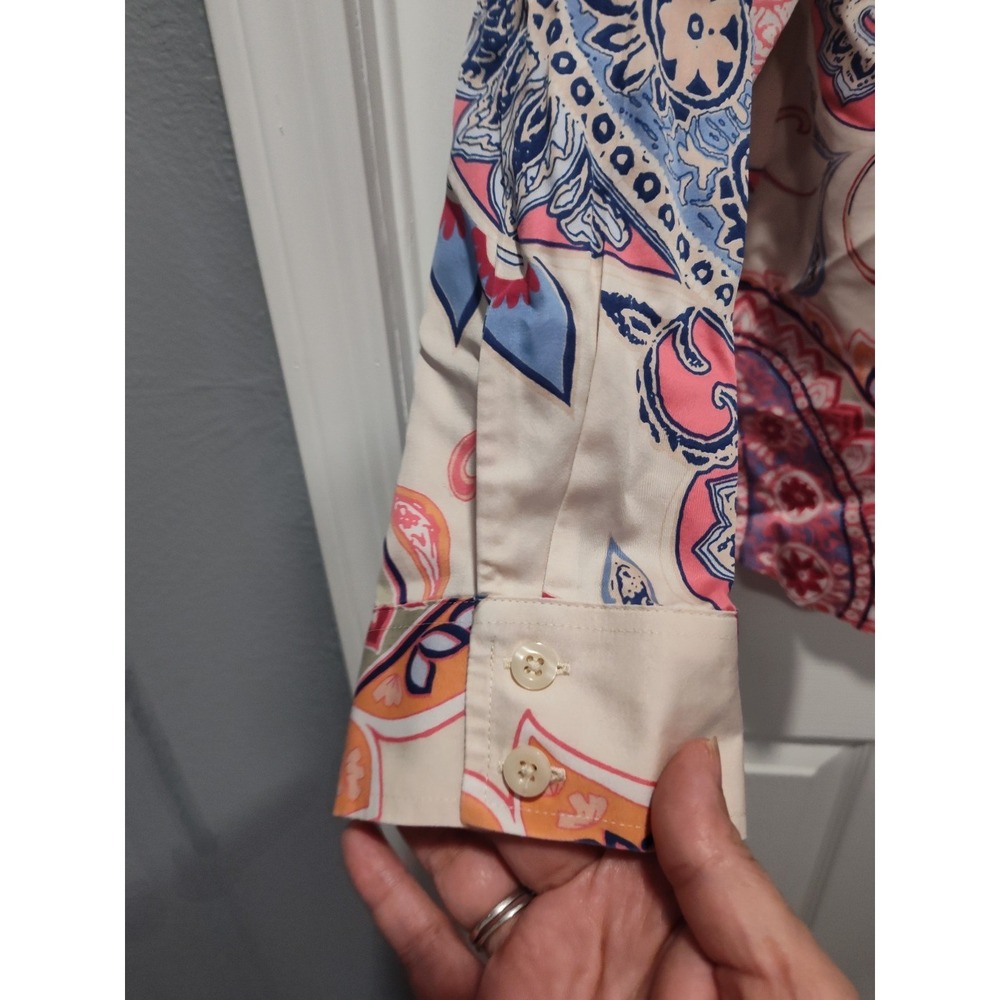 Chico's Shirt Size 3 XL/16 Pink Paisley Print No Iron Boxy Cotton Chintz Career - Picture 10 of 11